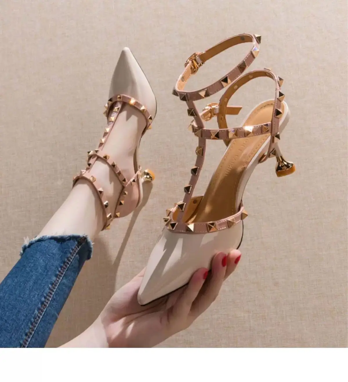 women's sandals summer 2025 luxury Designer woman Heeled slipper sandals Leather Brand Rivets High Heels Gladiator Ladies Shoes