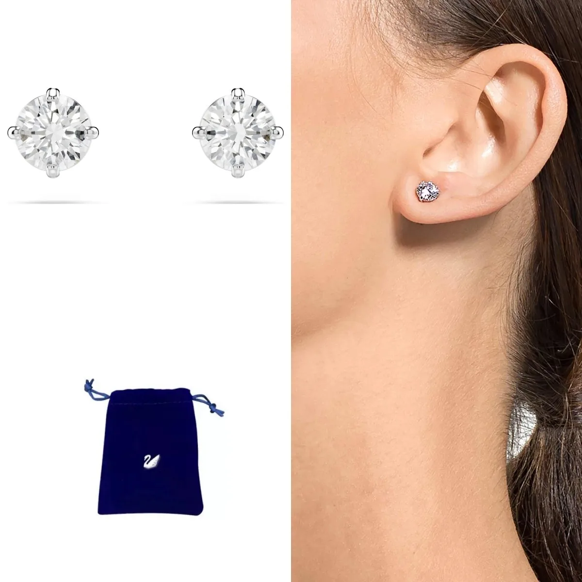 

High End Clear Crystal S925 Sterling Silver Stud Earrings Fashion Luxury Gifts