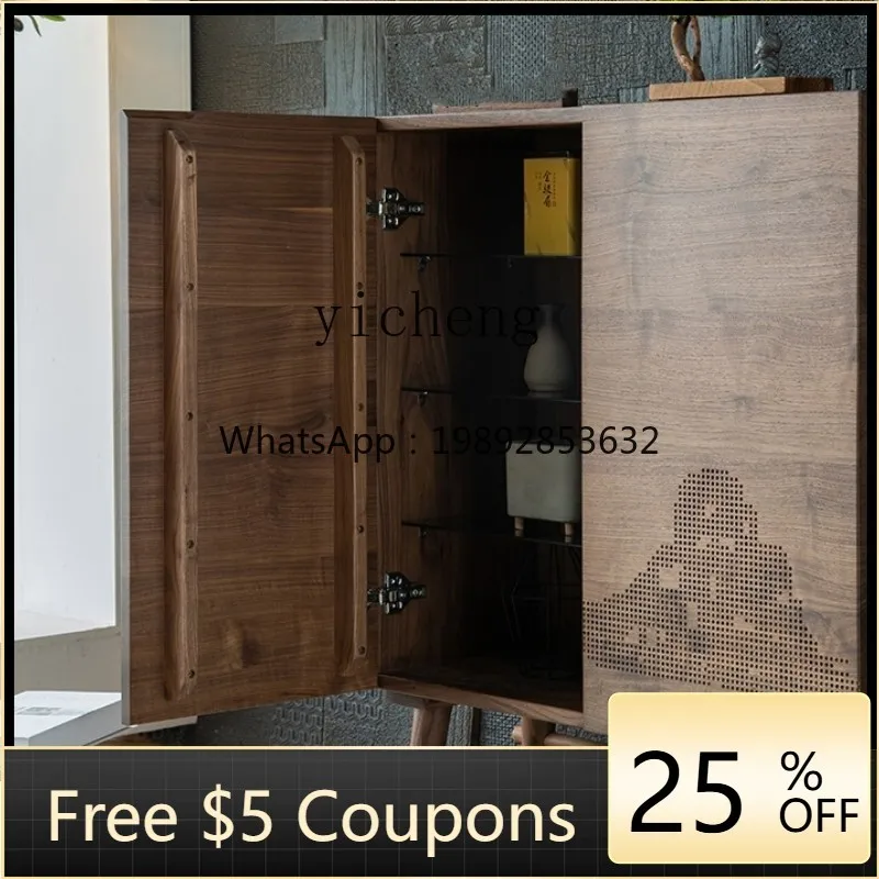 

AA Nordic side cabinet storage black walnut solid wood wine cabinet entrance landscape tea cabinet new Chinese style