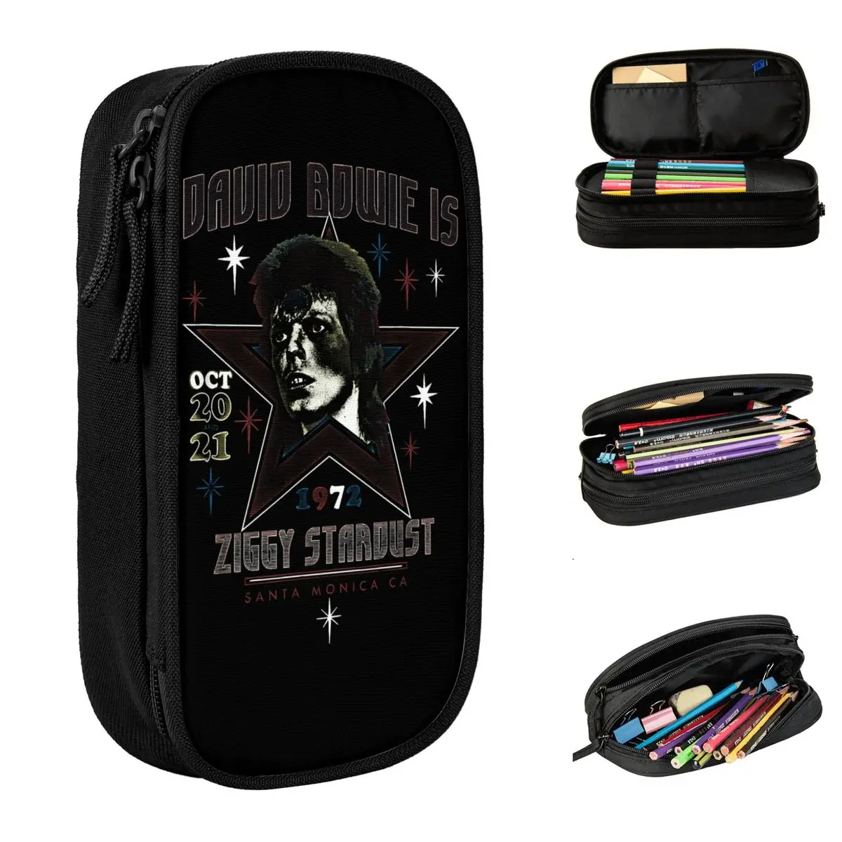 Singer Actor He Is Ziggy Stardust Pencil Case  Davids Bowies Pen Box Bag Girl Boy Big Capacity Office Cosmetic Pencil Pouch