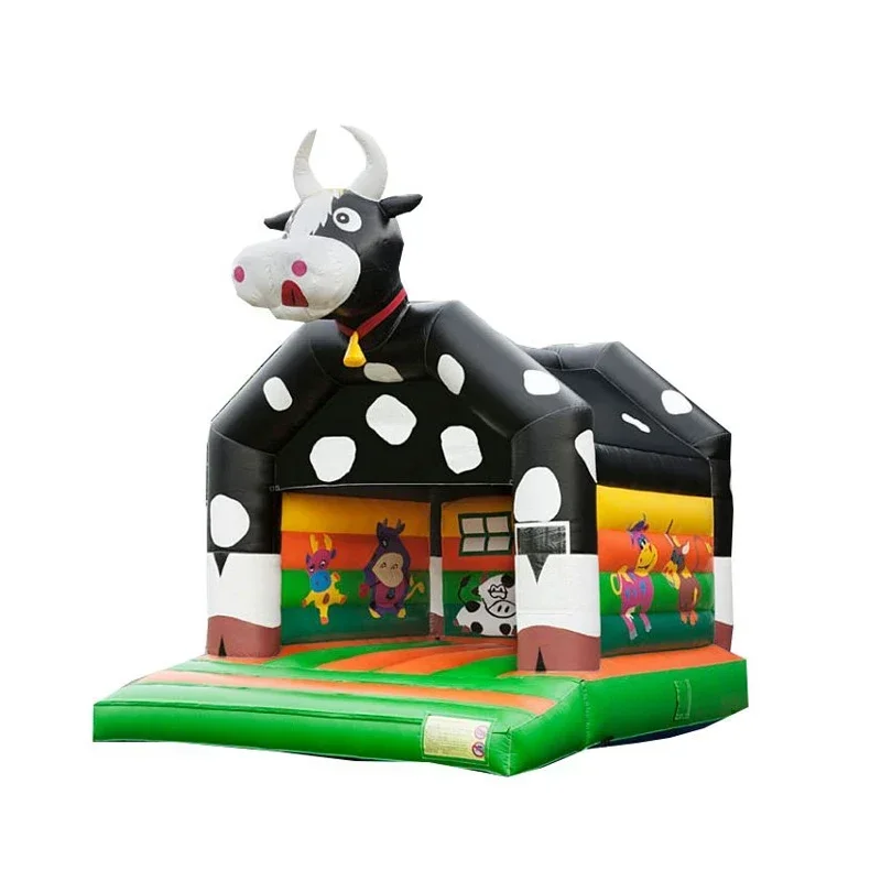 Château Gonflable en PVC de Haute Qualité, Maison Rebondisnoyaux avec Glissière, Jouet Gonflable de Style Vache pour Aire de