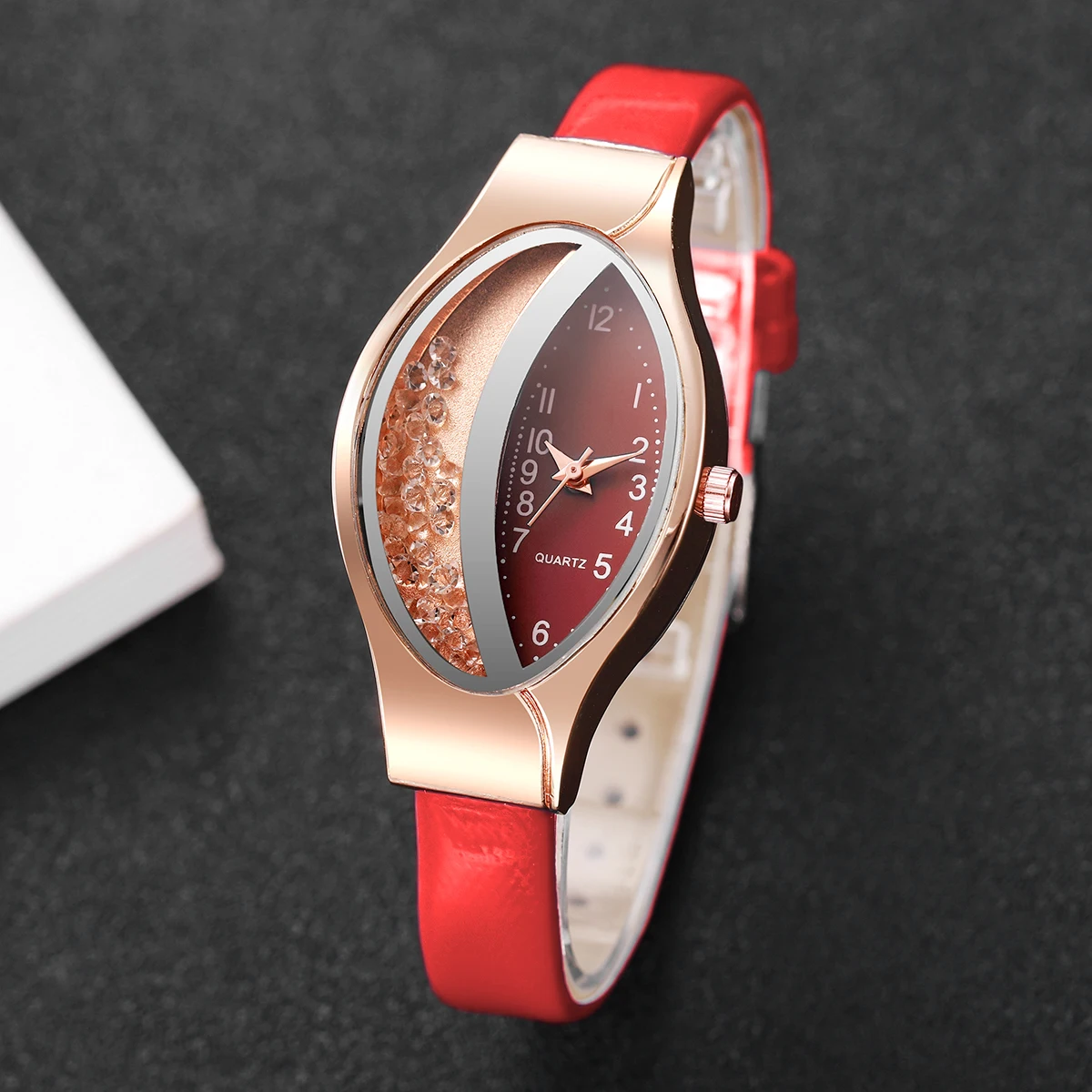 Fashion Rhinestone Women Quartz Wristwatch Casual Leather Strap Arabic Dial Watch For Ladies Clock Reloj Mujer (Without Box)