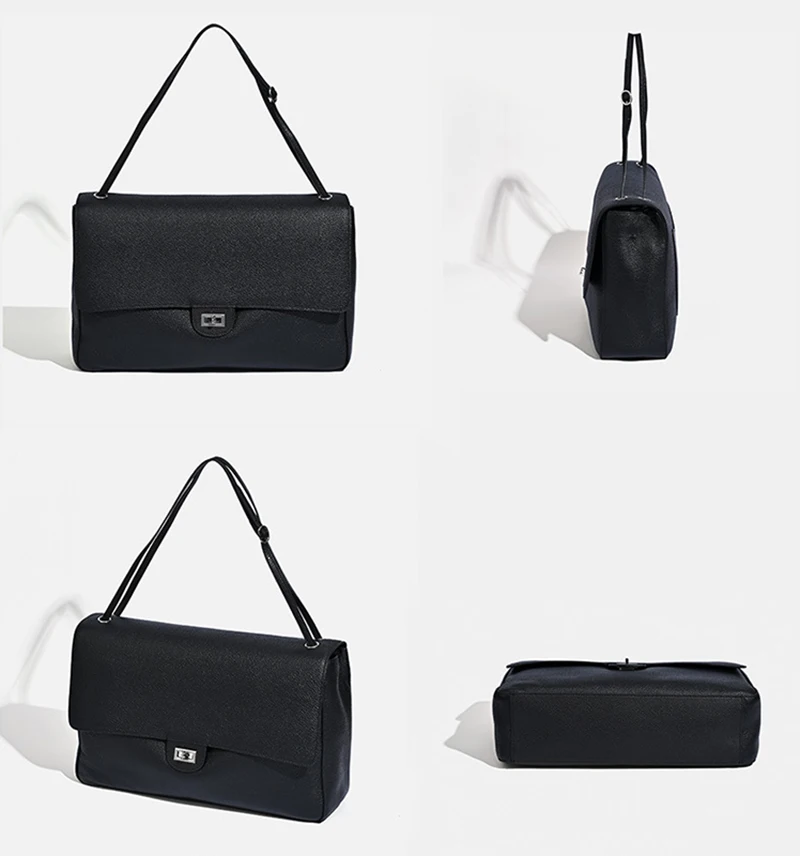 Genuine Leather Flap Shoulder Bag for Women with Silver Buckle