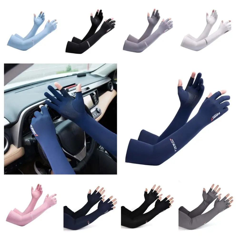 Thin Half Finger Ice Sleeves Sun Protection Breathable Summer Long Arm Covers Quick Drying Letter Label Anti-UV Arm Sleeves