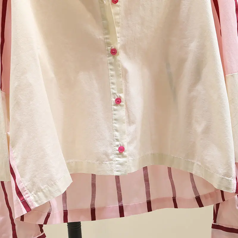 المألوف اللون حجب مخطط قميص سترة قصيرة للنساء 2025 أوائل الربيع والخريف جديد الكورية فضفاض قميص غير رسمي