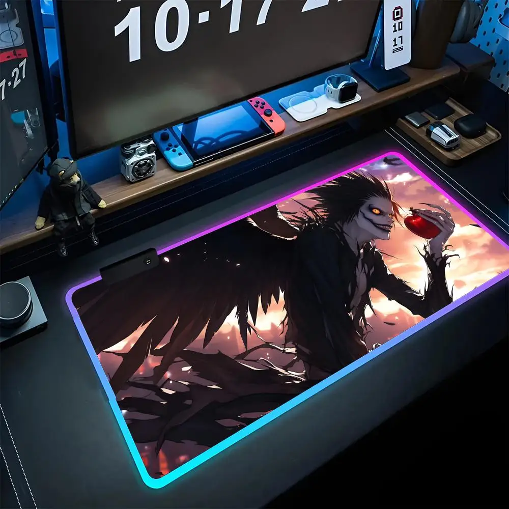 Death Note Ryuk manga alas Mouse Anime lampu latar RGB Aksesori permainan AnimePc pelindung meja alas Backlit Game besar