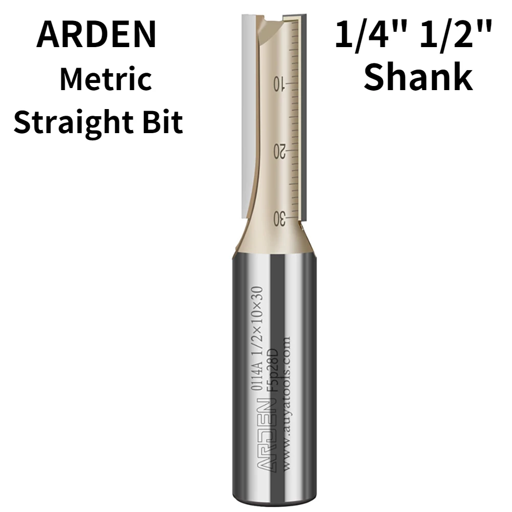 ARDEN Metric 1/4 1/2 Inch Shank Straight Router Bit 2 Flute 3-25mm Cutting Diameter Carbide Slotted Cutting Carving for Wood MDF