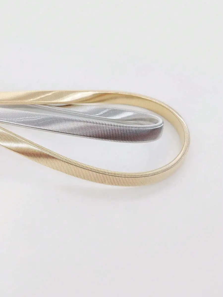 Ellevyn 1pc Women Silver Leaf Decor Elastic Waist Chain Belt, Elegant Versatile Accessory To Match Dresses, Skirts, Jackets For view 6