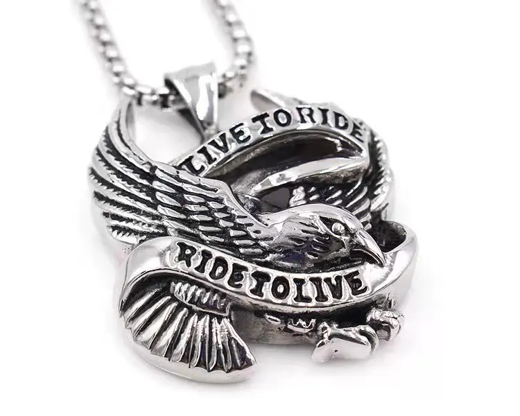 Silver Color  Cool  Men's Punk  Biker Eagle Hawk Ride to Live Stainless Steel Pendant