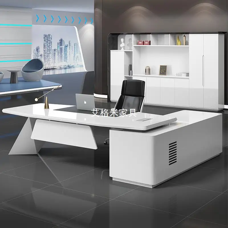 

Boss Desk And Chair Combination White Fashion Manager's Room Office Furniture President Single Class Desk Simple And Modern
