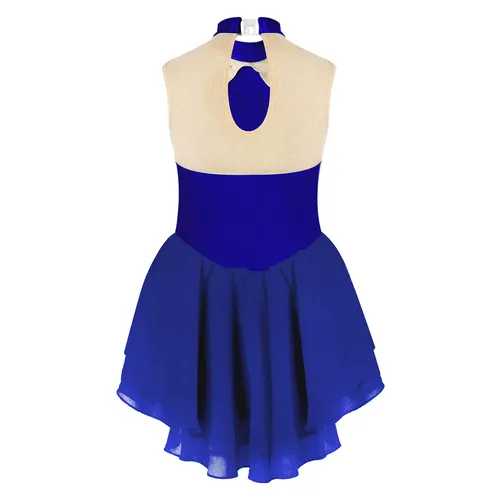 Imagen 2 del producto Vestidos de patinaje para niñas, vestido de patinaje sobre hielo, leotardo de gimnasia con diamantes de imitación, traje de baile de Ballet lírico de salón, ropa