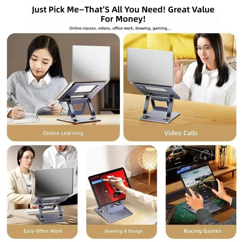 31BA Notebook Holder for Desk, Height Lift Laptop Stand with Grip Cushion Support for Home Office and Daily Class Work