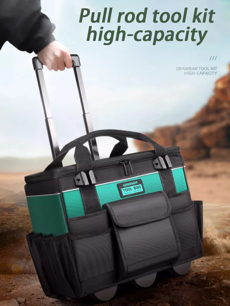 

Pull Rod Tool Bag Wheel Portable Organizer Mechanic Toolbag Large Oxford Heavy Duty Tool Bags Thick Wear-resistant Toolbox