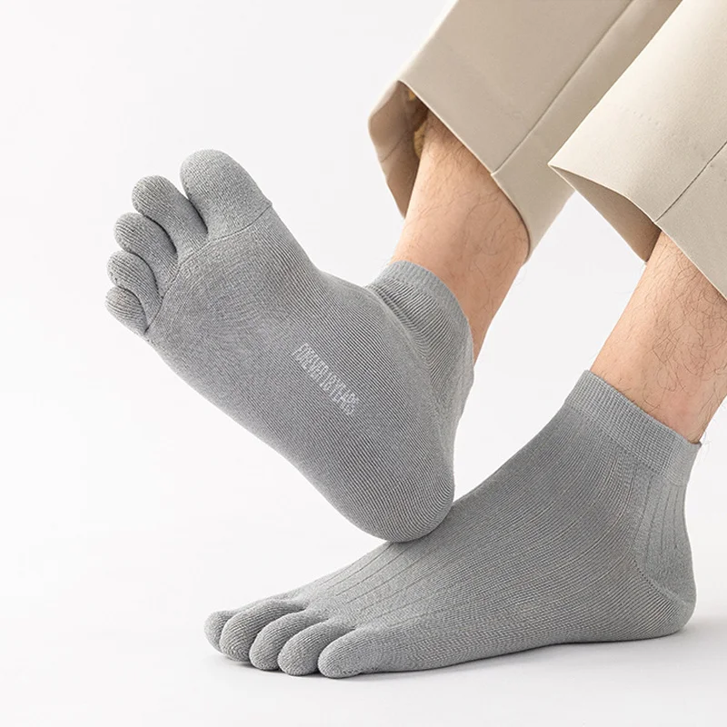 Носки до щиколотки с пятью пальцами, мужские хлопковые полосатые однотонные дышащие базовые впитывающие пот молодежные модные спортивные носки с короткими носками, студенческие