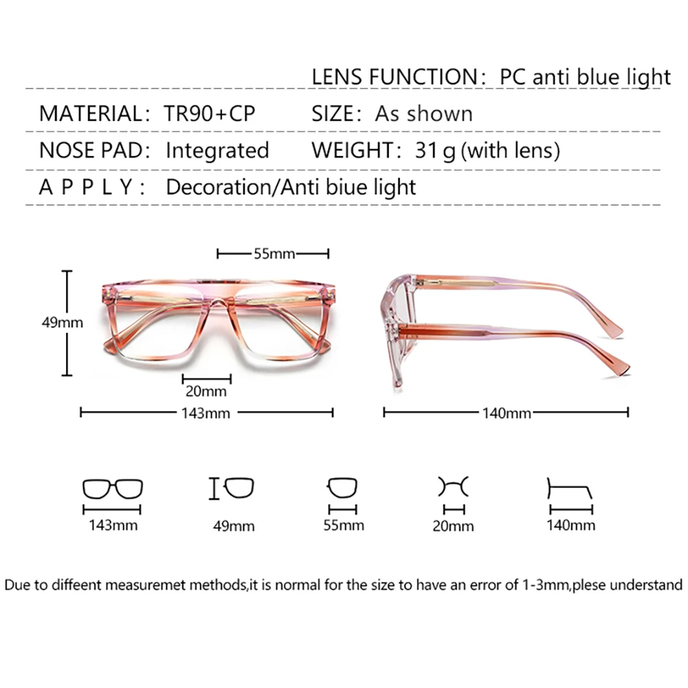 Peekaboo clear lens thick big glasses frame women trendy TR90 square glasses anti blue light male acetate gradient coloful