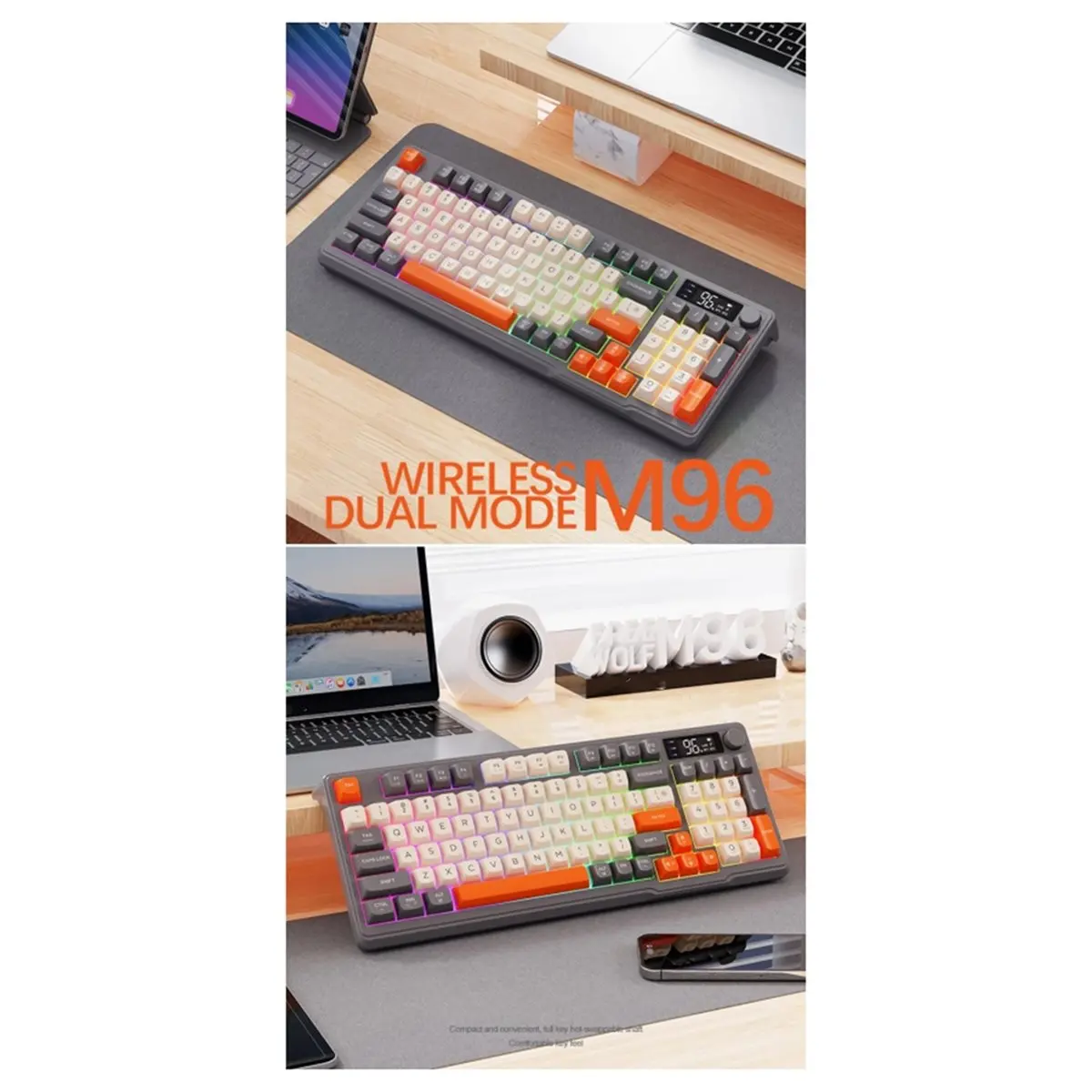 DT81 M96 Wireless Mechanical Keyboard Bluetooth Dual Mode Connection with Multimedia Knob,Colorful Backlight