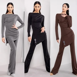 Women'S Ballroom Dance Competition Clothes Irregular Top Modern Dancing Pants Adults Performance Latin Dancing Suits DW10257