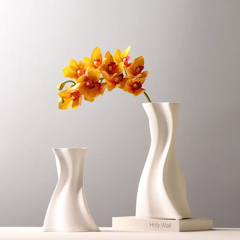 Ceramic vase 3D printing insert flower vase creative irregular twisted decorative vase beige