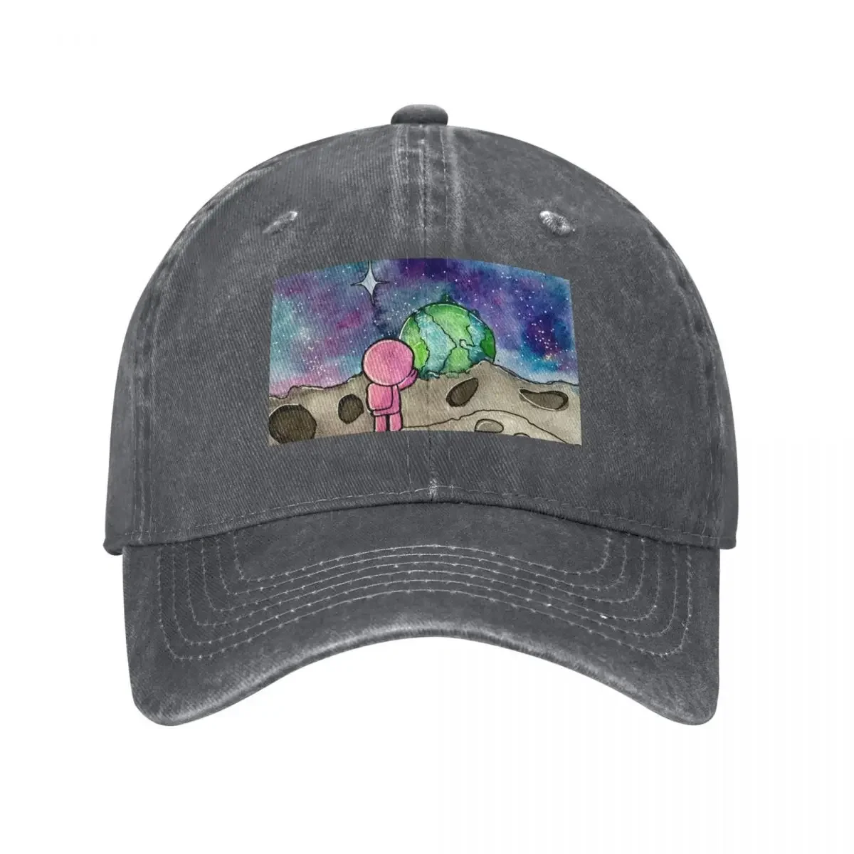 

looking towards Earth kawaii space sceneCap Baseball Cap Golf Hat Man Snapback Cap Sunhat men's big size hat Golf Men Women's