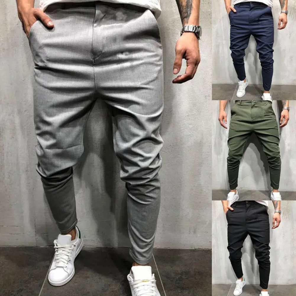 Winter Solid Color Men Pants Trousers Slim Man Pockets Casual Autumn Trousers for Daily Wear