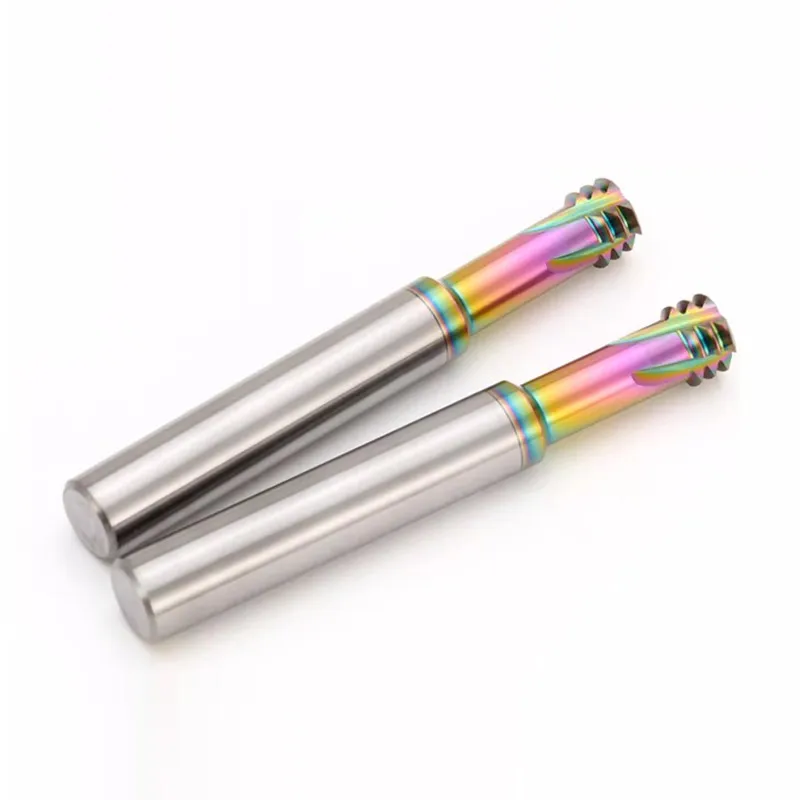 ROMTIC HRC65 Tungsten pemotong penggilingan, mesin mekanik Aluminium CNC, ujung ulir 3 gigi lapisan warna karbida baja Tungsten