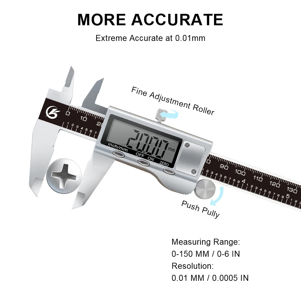 Digital Vernier Caliper Calibro Micrometro 150 millimetri 200 millimetri LCD Elettronico In Acciaio Inox 0.01 millimetri Righello di Misura Guage + Box