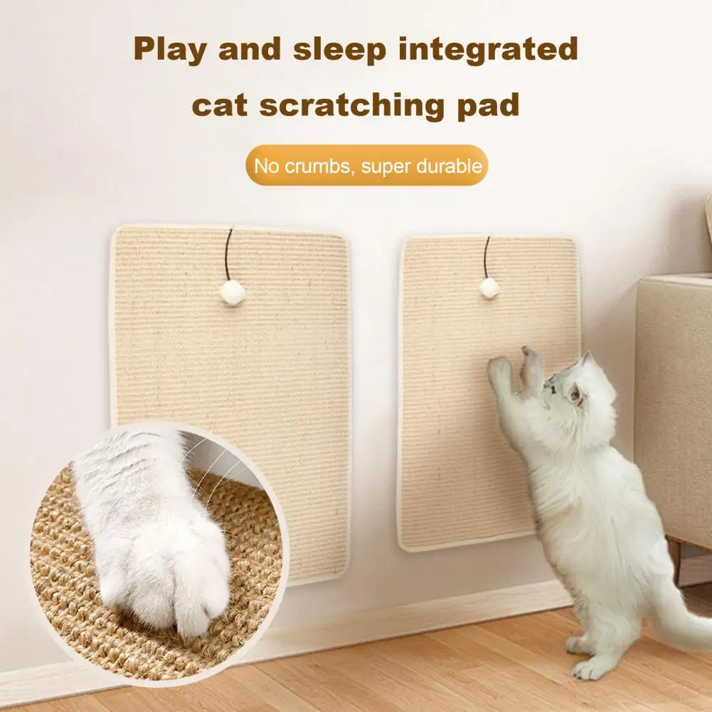 

Durable Cat Scratch Mat Durable Cat Scratcher Mat Natural Sisal Rug with Plush Ball Protect Furniture Floors Walls Anti-slip