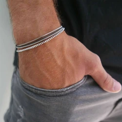 4Pcs/Set Stainless Steel Adjustable Box Chain Bracelets for Men Simple Vintage Silver Color Cuban Bracelets Sets Party Jewelry