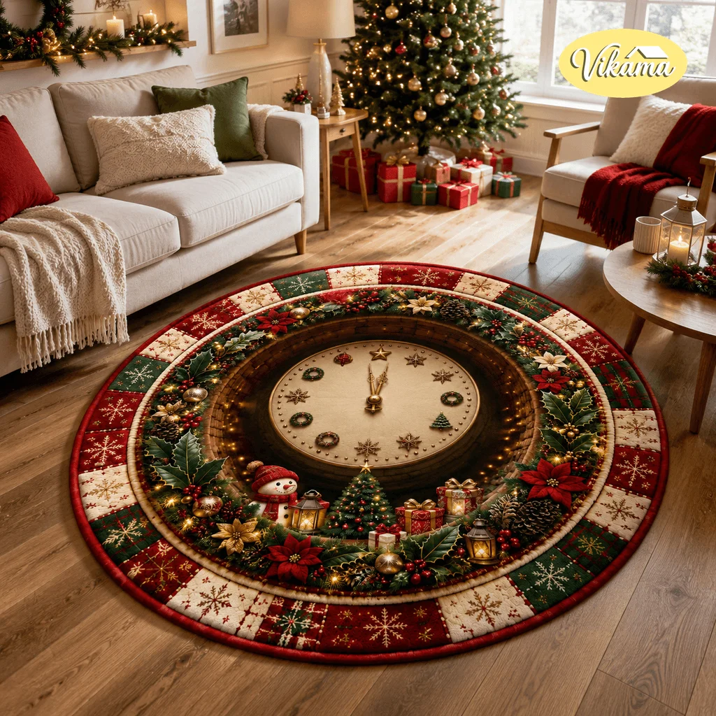 VIKAMA Round Christmas Carpet For Bedroom, Living Room, Sofa Coffee Table And Blanket Easy To Clean Best-Selling Home Decoration