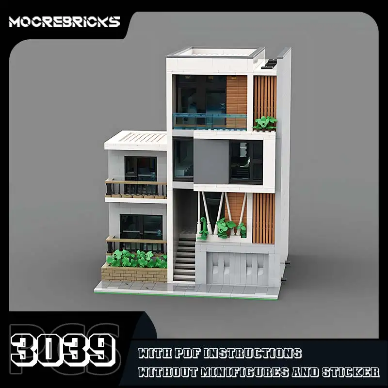 MOC-123302 Modern Luxury Town House Building Blocks DIY Assembly City Architecture Model Advanced Bricks Collectible Toy Gifts