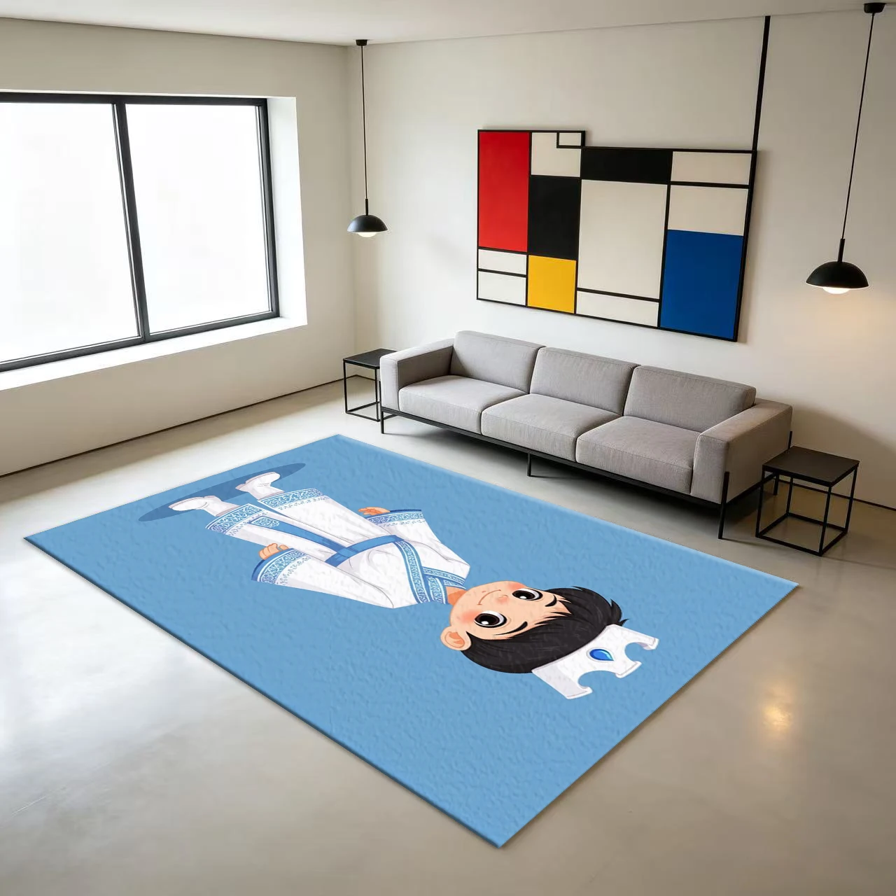 Cute Cartoon Boy Wearing Traditional Chinese Clothing Carpet Rug Kidsren's Printed Carpet Kidsren's Bedroom Non-Slip Floor Mat