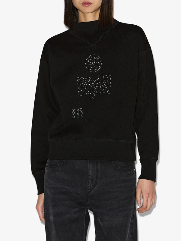 

Classic Cotton High Collar Sweatshirt for Women Black IS Logo Heat Transfer Autumn Winter New Arrival Loose Fit Ladies Hoodie