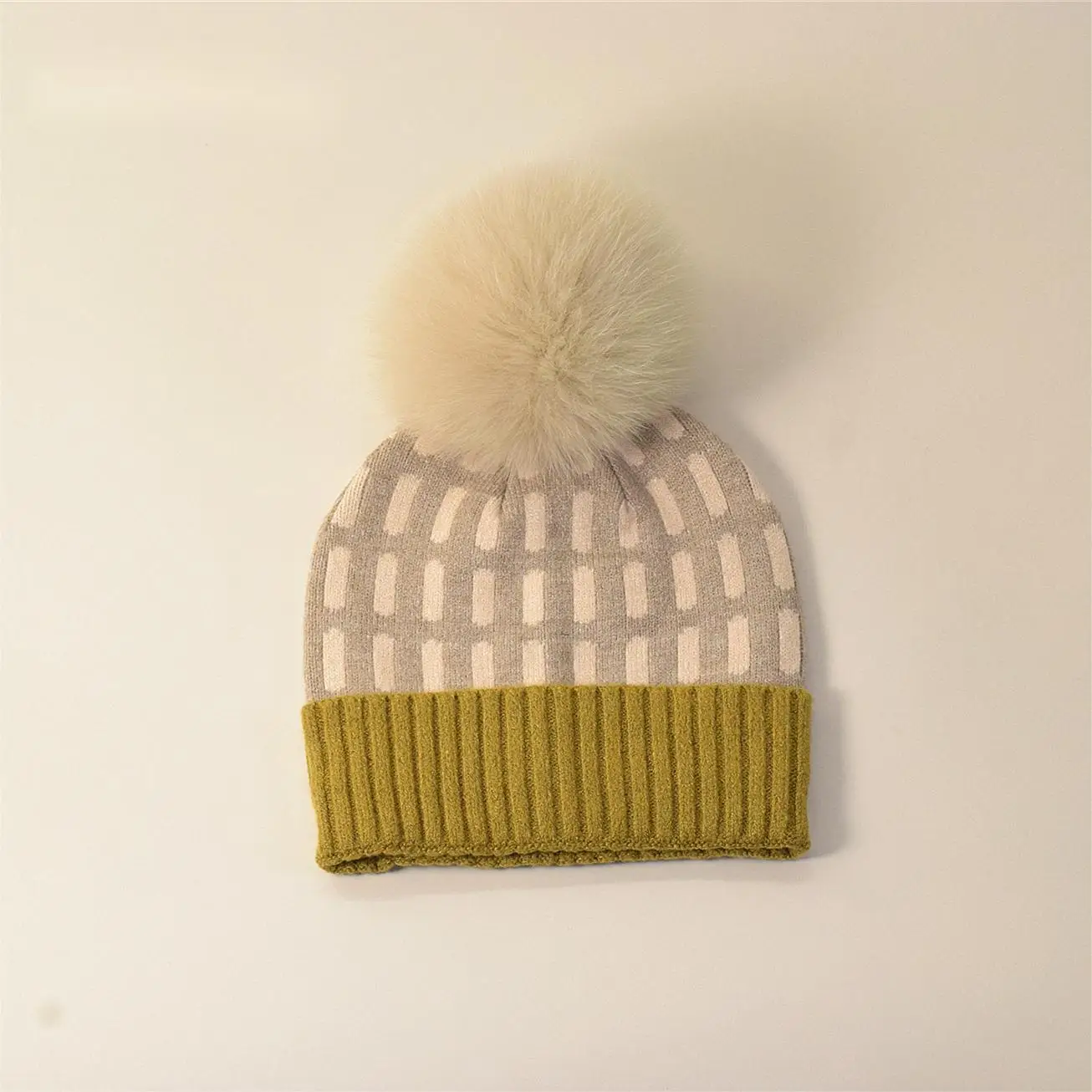 Winter Real fox Fur Pom Pom jacquard Knitted Beanies For Women Fashion Warm pompoms Natural Beanies Female Thick Hats