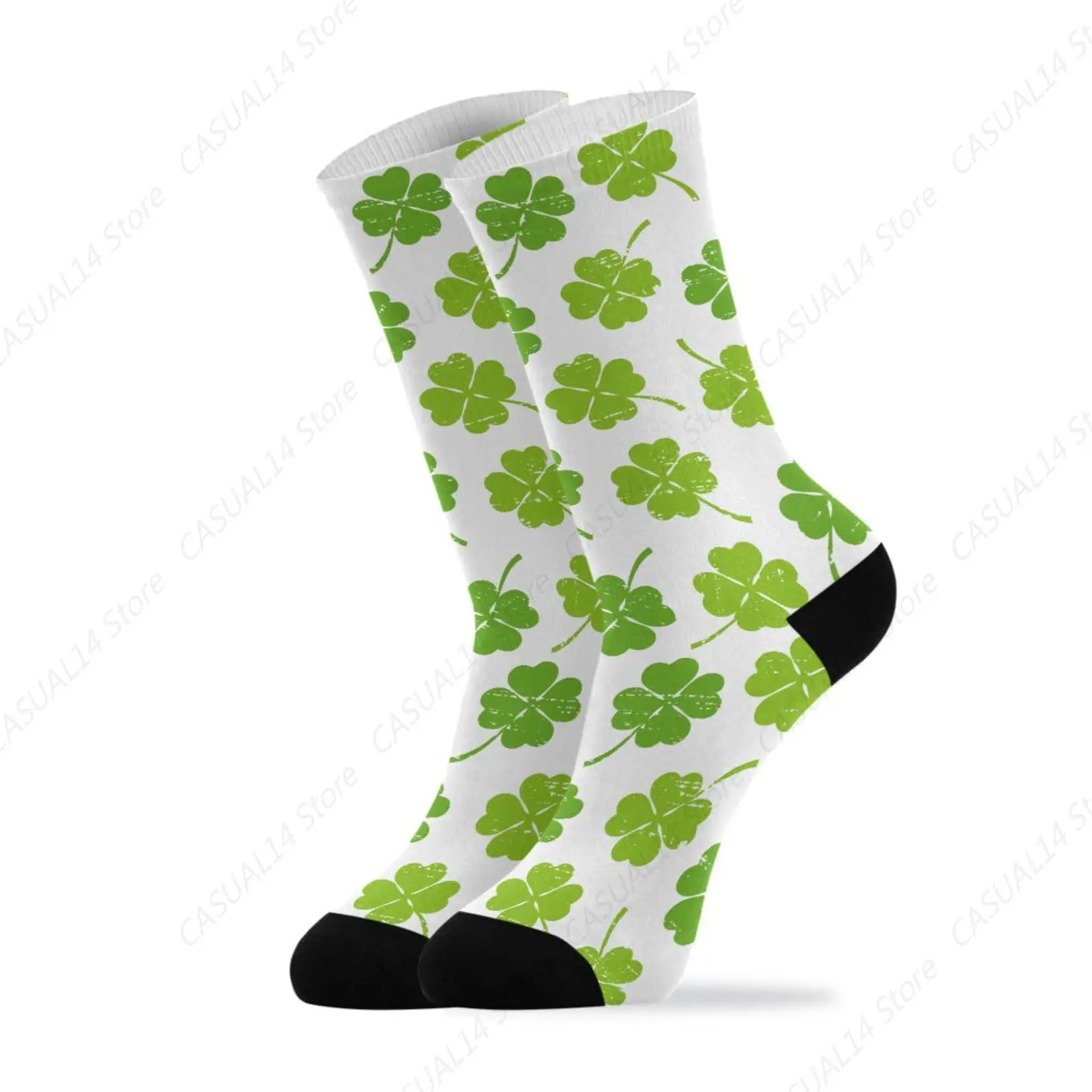 Casual Socks Four Leaf Clover Print Funny Novelty Soft Cozy Activities Crew Socks Gift For Women Men Girls Boys 1 Pair