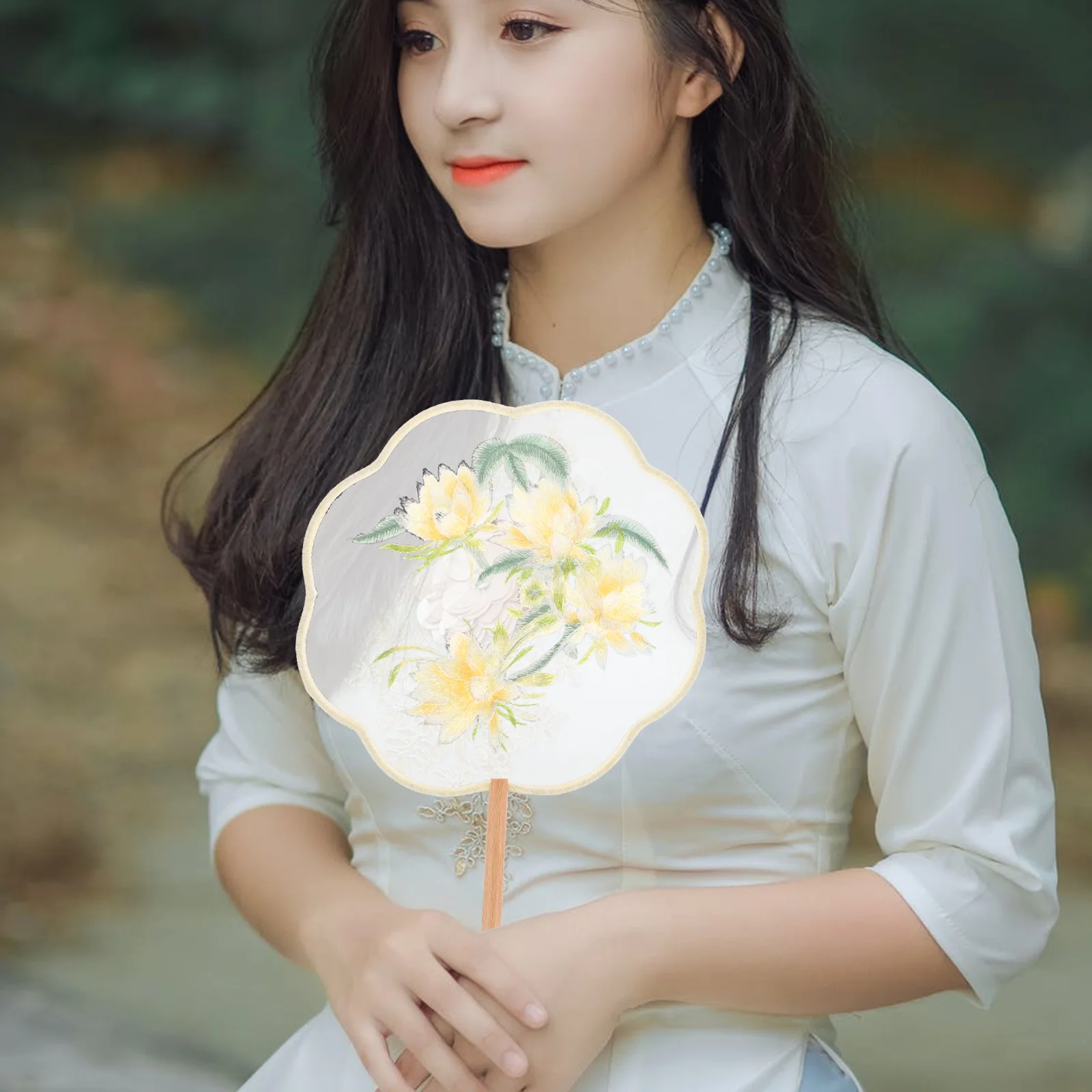 Éventail Rond Brodé Double Face, Accessoires Vintage, Fleur à Main, Style GérChinois, Mariage, Été