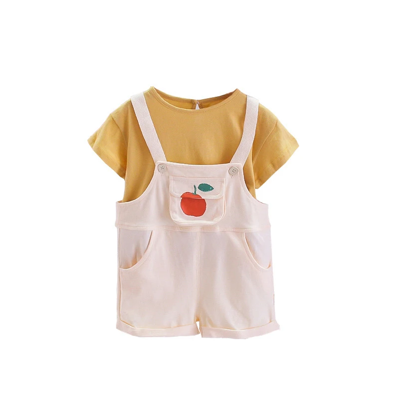 Summer Girl Clothes Set Short Sleeve T-shirt+Suspender Pant 2Pcs Suit Kid Boy Outfit Unisex Baby Set Casual Outer Costume A512