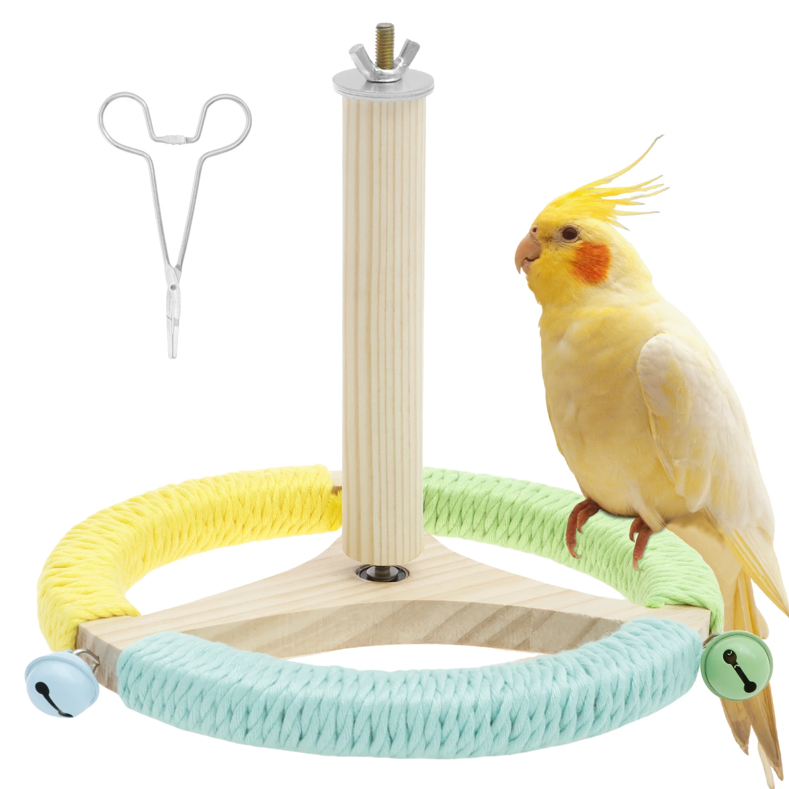 

Деревянная подставка для попугая, вращающийся руль для птиц, игрушка для птиц, интерактивный тренировочный окунь, клетка для домашних животных, игрушка, портативная уличная игрушка