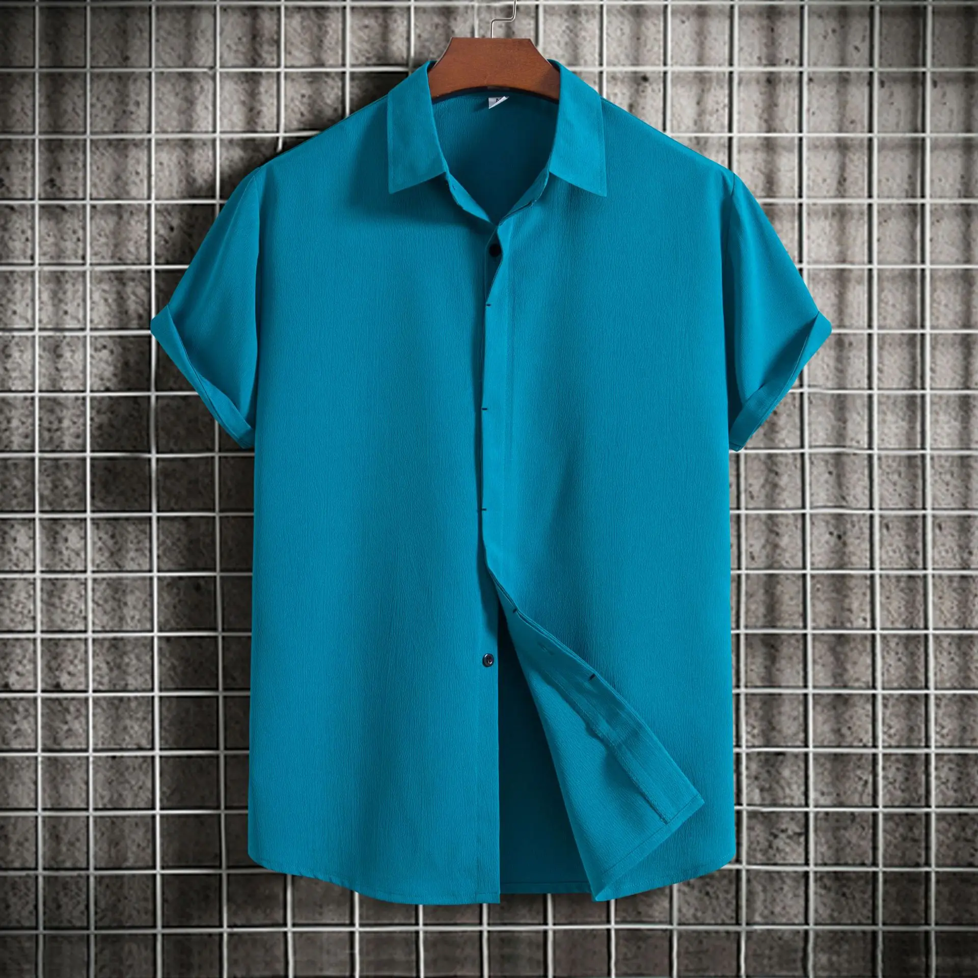 2025 New Summer Comfortable Cotton and Hemp Shirt Men's Solid Color Collar Button Short Sleeve Men's Casual Loose Shirt