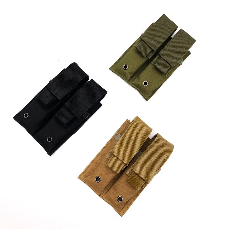 9mm Pistol Magazine Pouch Tactical Double Molle Belt Dual Mag Bag Flashlight Holder Attachment Package Gun Hunting Accessories