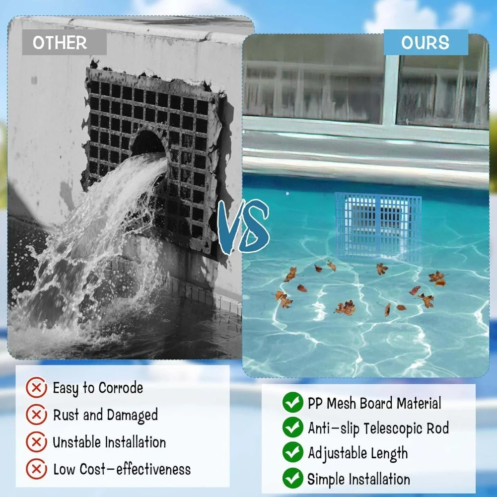 

Щит для скиммера для бассейна, защитная сетка для листьев, эффективная защита, удаление мусора с регулируемым телескопическим столбом и эластичной веревкой