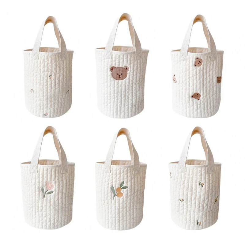 

Baby Crib Organizer Storage Bags Cotton Bed Storage Diaper Embroidered Portable Bag Bucket Bag For Infant Bedding Set