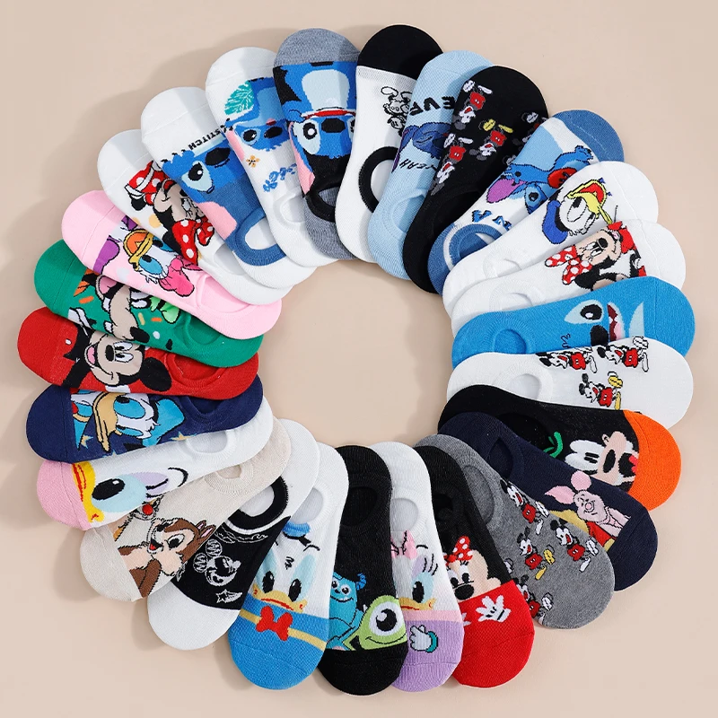 10/20/30 podwójna wiosna/lato moda unisex Disney śliczne Anime Cartoon Stitch Mickey Mouse wszechstronne Casual płytkie skarpetki statku