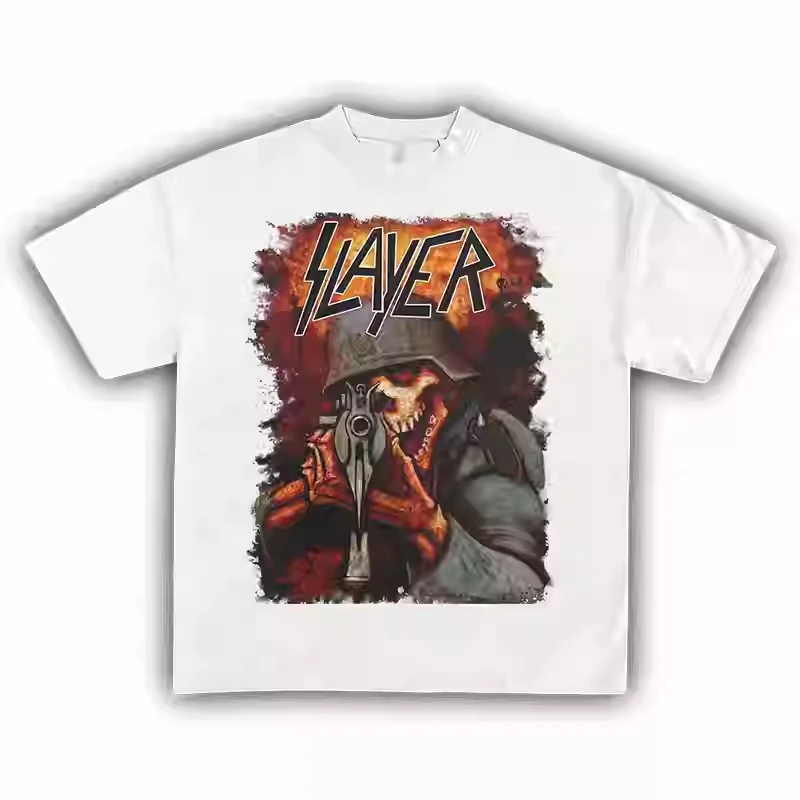 

SLAYER killers Us thrash metal street blockbuster round collar short sleeve Vintage Cotton Tees Hip HopMen T Shirt Clothing