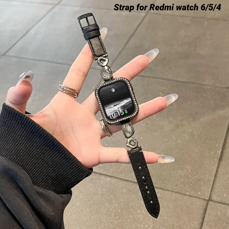 レザーストラップ-redmi-watch-6-5-4-用ケース付きスマートウォッチリストバンドスポーツウォッチバンド-redmi-watch-6-女性ベルトコレアブレスレット