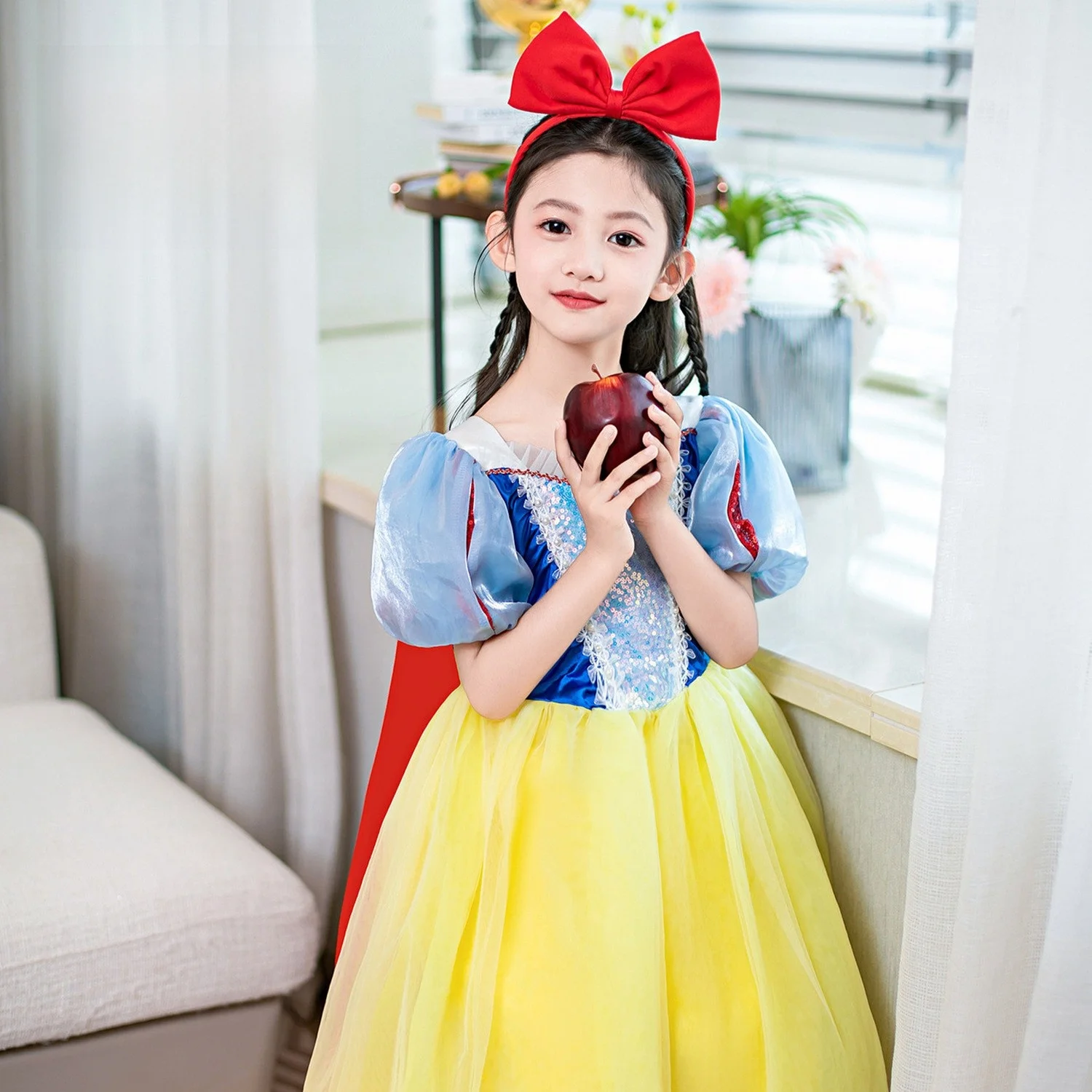 

Princess Snow White Skirt Dress Children's Stage Performance Costume Baby Birthday Puffy Skirt Halloween Outfit for Girls
