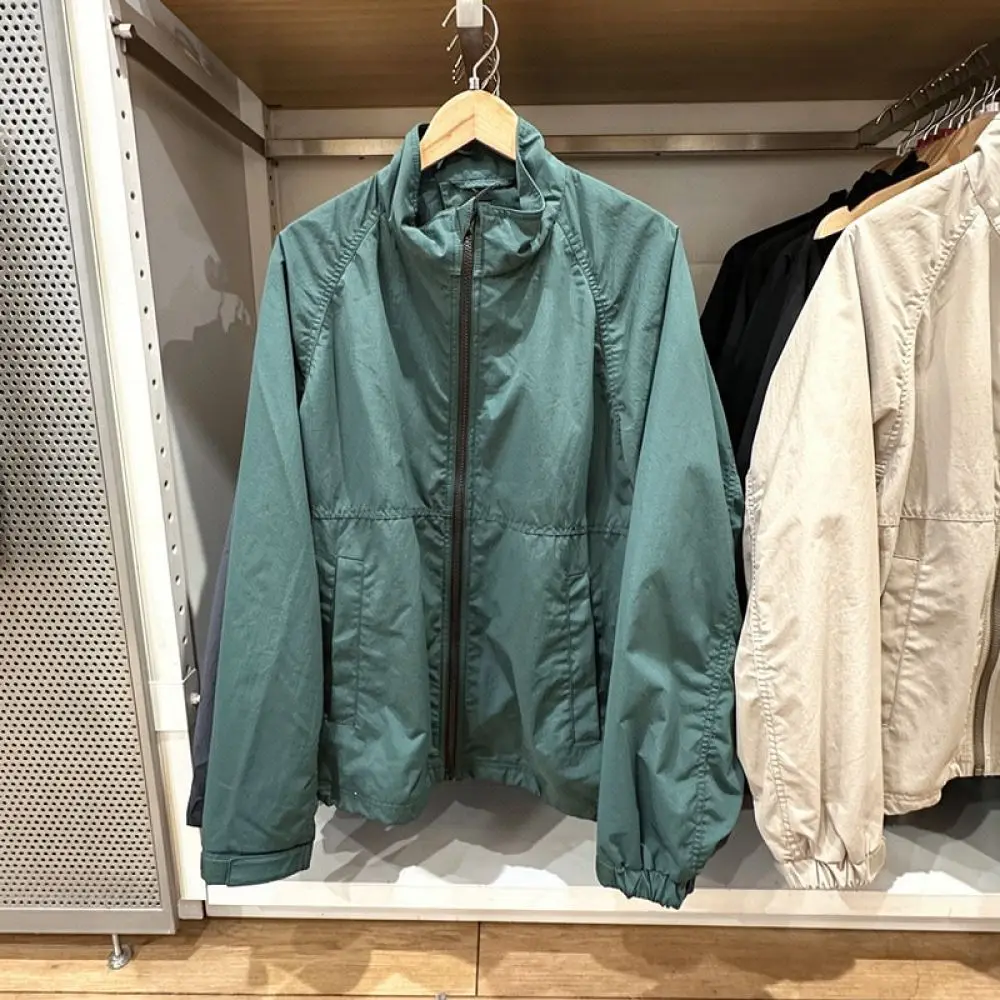 Mens Fashion Stand Collar Jacket Waterproof Windproof Outerwear Autumn Casual Urban Style Solid Color Zip Up Coat