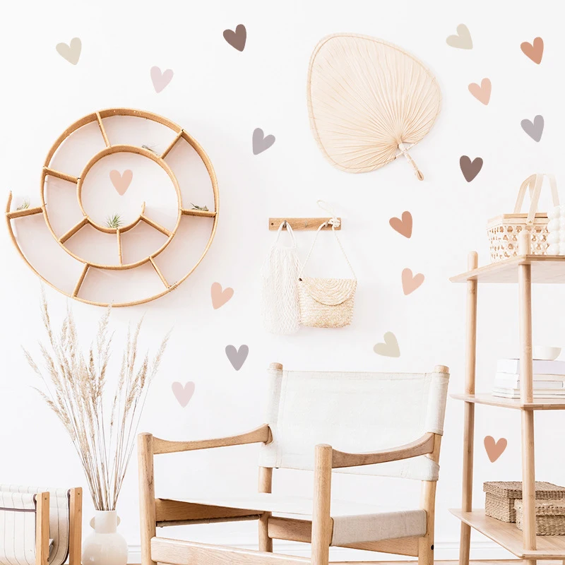 `Morandi Scattered Heart Wall Sticker Boho Neutral Pastel Love Hearts Vinyl Decal For Baby Nursery Kids Bedroom Living Room Home