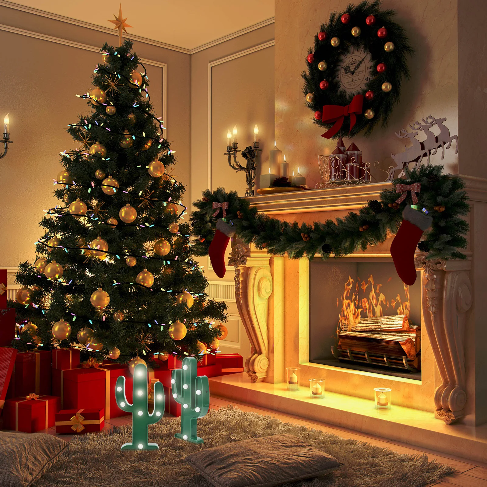 2 قطعة مصباح ديكور الحفلات ضوء الصبار ضوء الليل الحديث لغرفة النوم مكتب الديكور بالطاقة لا حاجة لأسلاك #3