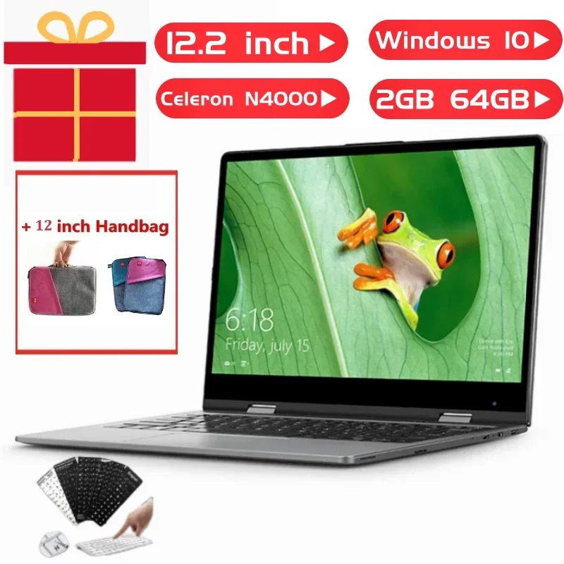 12.2형 64비트 OS 노트북 Windows 10 Intel Celeron N4000 미니 노트북 2GB+64GB 듀얼 카메라 1920 x 1200IPS