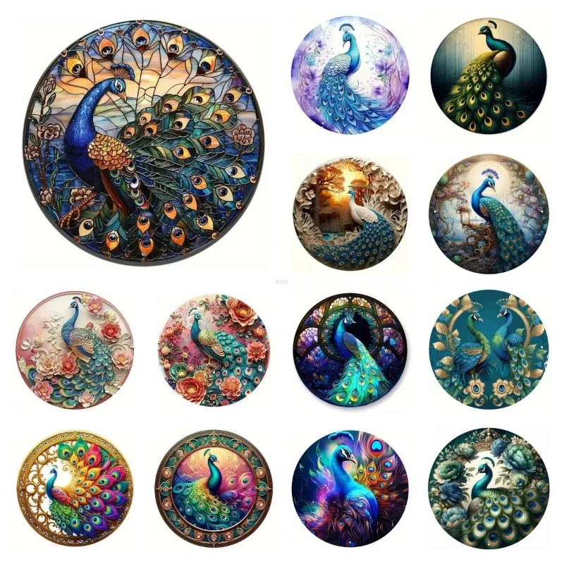 Retro Round Metal Tin Signs 2D Flat Peacocks Decor Pattern Nostalgic Iron Painting Novelty for Cafe Bar Man Cave Wall Decor